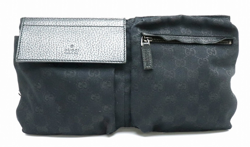 Gucci GG Canvas Body Belt Bag Waist Leather Black